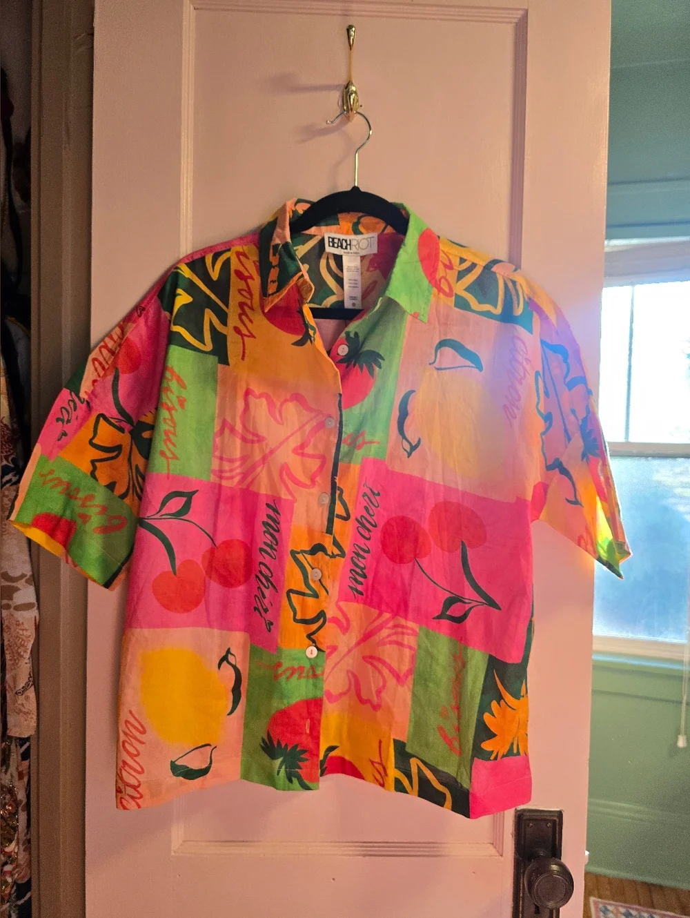Beach Riot Naida Top In Fruit Market Button-Up Cotton Shirt Size Medium - Picture 4 of 7